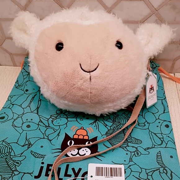 (Sold Out) Jellycat Little Lamb Bag about 7"x7"x2" 40" + Strap Soft & Plush NWT - Picture 6 of 14